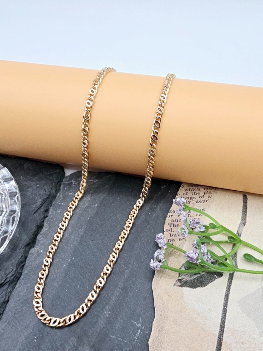 Rose Gold Figaro Chain Necklace – 19.7"" Gold Plated Unisex Jewelry, XPNL0001 - Picture 5 of 11